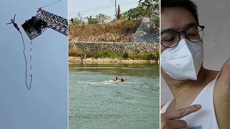 U hodh me litar nga lartësia e madhe, i këputet dhe shpëton mrekullisht turisti në Tajlandë